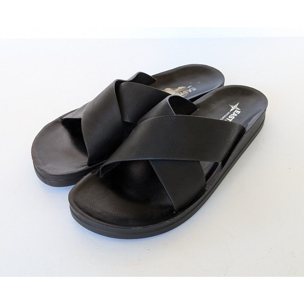 Eastland Womens Samantha Black Wide Criss Cross Strap Slides Sandals Size 8